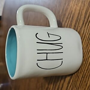 RAE DUNN "CHUG" Mug -White w/Teal Blue Interior-Artisan Collection Magenta